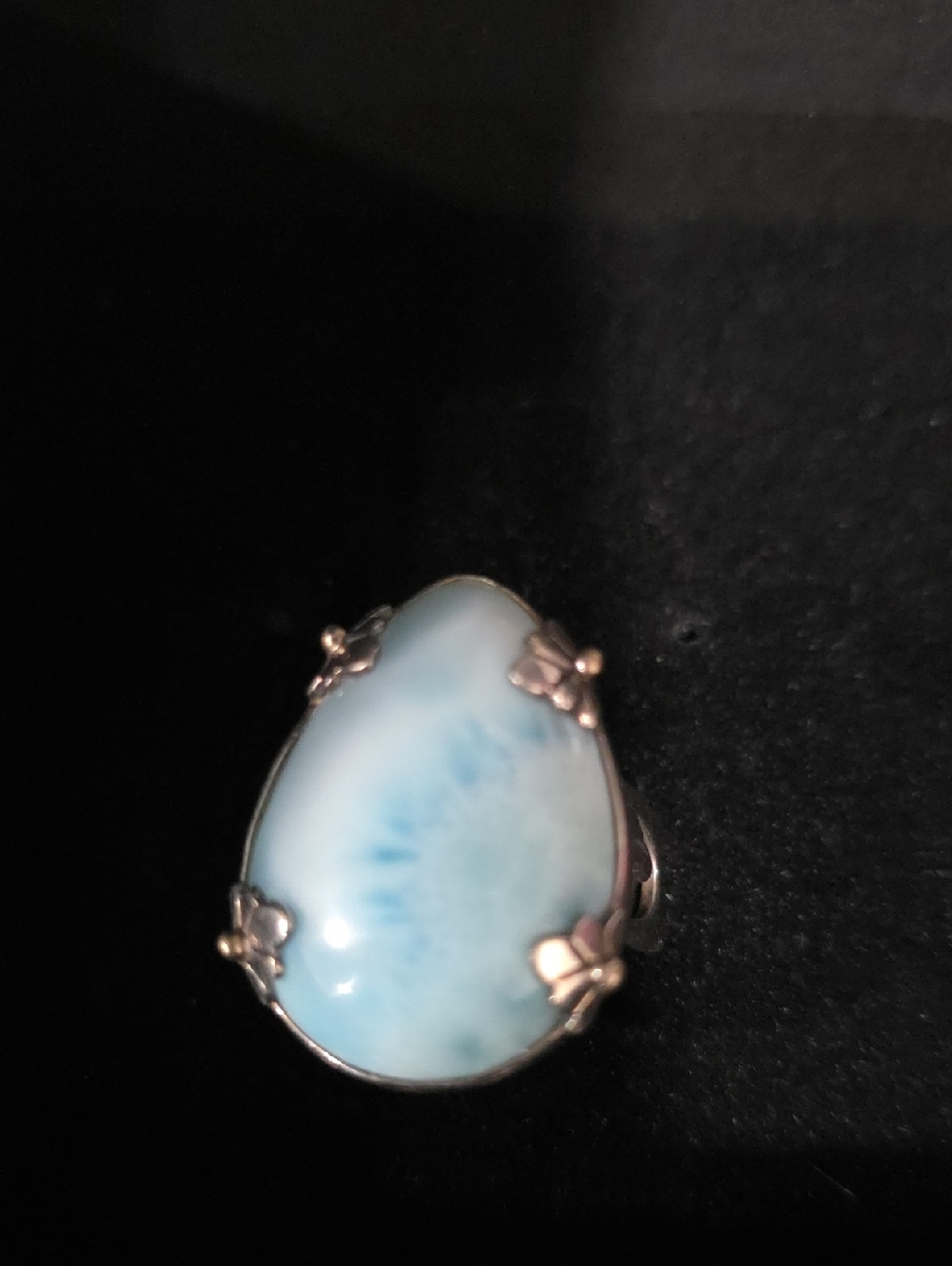 Large Sterling Silver Larimar Teardrop Ring Size 9